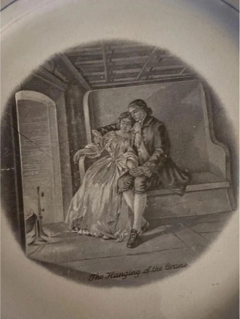 Vintage Tiffany & Co. Octagonal Plate with Romantic Black & White Scene